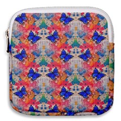 Butterflies Blue Pattern Girly Mini Square Pouch by Jancukart