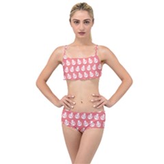 Coral And White Lady Bug Pattern Layered Top Bikini Set by GardenOfOphir