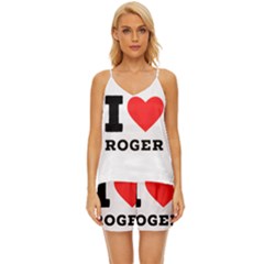 I Love Roger V-neck Satin Pajamas Set by ilovewhateva