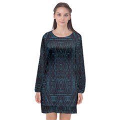 Geometric-art-003 Long Sleeve Chiffon Shift Dress  by nateshop