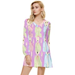 Happy 02 Tiered Long Sleeve Mini Dress by nateshop