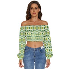 Leaf - 01 Long Sleeve Crinkled Weave Crop Top by nateshop