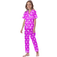 Purple Spatula Spoon Pattern Kids  Satin Short Sleeve Pajamas Set by GardenOfOphir