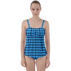 Blue Gray Leaf Pattern Twist Front Tankini Set by GardenOfOphir