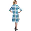 Blue Green Leaf Pattern Long Sleeve Mini Shirt Dress View2