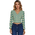 Modern Retro Chevron Patchwork Pattern Long Sleeve V-Neck Top View1