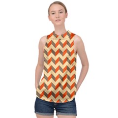 Modern Retro Chevron Patchwork Pattern High Neck Satin Top by GardenOfOphir