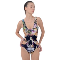 Skeleton Skull Cottagecore Side Cut Out Swimsuit by GardenOfOphir