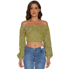 Leaves-014 Long Sleeve Crinkled Weave Crop Top by nateshop