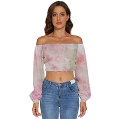 Pink-010 Long Sleeve Crinkled Weave Crop Top by nateshop