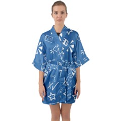 Education Half Sleeve Satin Kimono  by nateshop