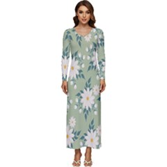 Flowers-108 Long Sleeve Longline Maxi Dress by nateshop