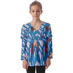 Medicine Pattern Kids  V Neck Casual Top by SychEva