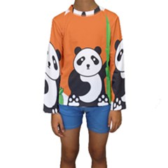 Panda Animal Orange Sun Nature Kids  Long Sleeve Swimwear by Semog4