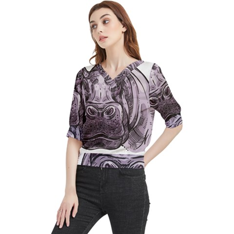 Hippopotamus Animal Wildlife Hippo Quarter Sleeve Blouse by Semog4