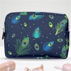 Blue Background Pattern Feather Peacock Make Up Pouch (medium) by Semog4