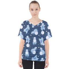 Bear Pattern Patterns Planet Animals V-neck Dolman Drape Top by Semog4