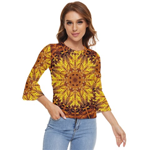 Abstract Gold Mandala Yellow Bell Sleeve Top by Semog4