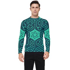 Circuit Hexagonal Geometric Pattern Background Green Men s Long Sleeve Rash Guard by Jancukart