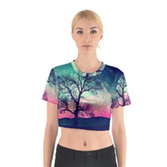 Tree Abstract Field Galaxy Night Nature Cotton Crop Top by Jancukart