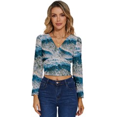 Waves Wave Nature Beach Long Sleeve V-neck Top by Semog4