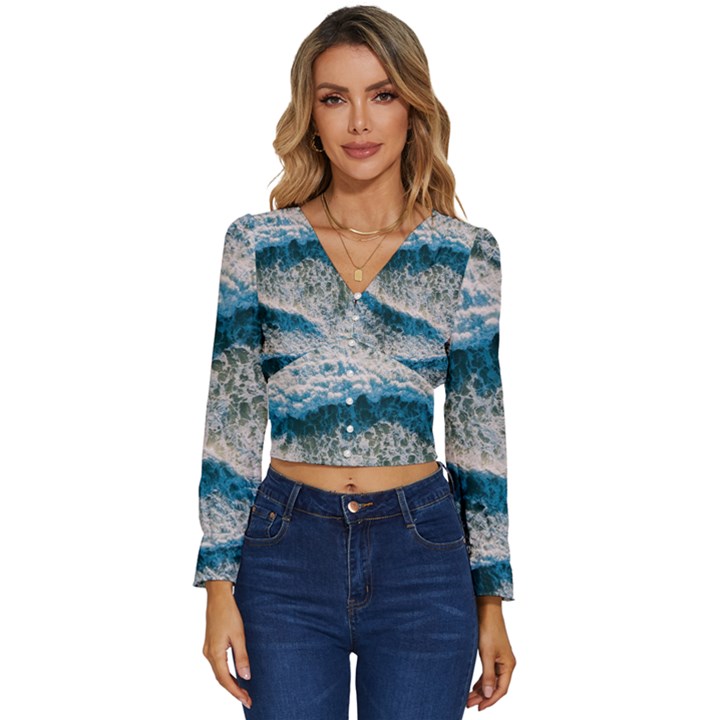 Waves Wave Nature Beach Long Sleeve V-Neck Top