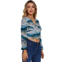 Waves Wave Nature Beach Long Sleeve V-Neck Top View3