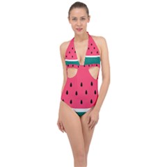 Watermelon Fruit Pattern Halter Front Plunge Swimsuit by Semog4