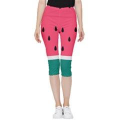 Watermelon Fruit Pattern Inside Out Lightweight Velour Capri Leggings  by Semog4