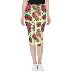 Watermelon Pattern Slices Fruit Inside Out Lightweight Velour Capri Leggings  by Semog4