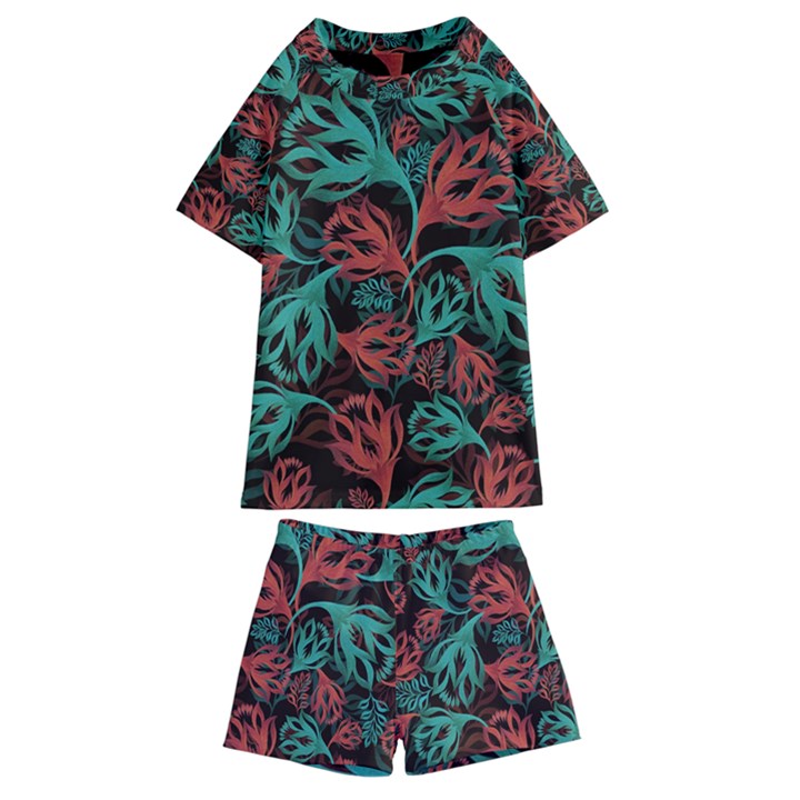 Flower Patterns Ornament Pattern Kids  Swim Tee and Shorts Set