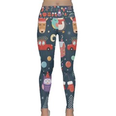 Vector Set Cute Christmas Elements Santa Penguin Deer Bear Fox Owl Trees Snowman Bird Angel More Lightweight Velour Classic Yoga Leggings by Semog4