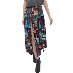 Stained Glass Mosaic Abstract Velour Split Maxi Skirt by Semog4