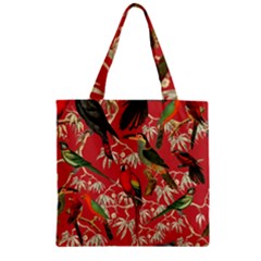 Vintage Tropical Birds Pattern In Pink Zipper Grocery Tote Bag by CCBoutique