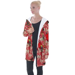 Vintage Tropical Birds Pattern In Pink Longline Hooded Cardigan by CCBoutique