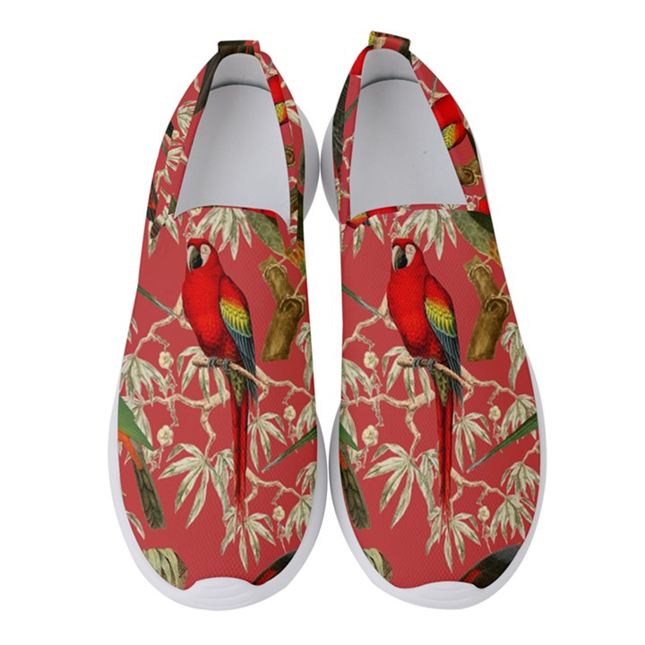 Vintage Tropical Birds Pattern in Pink Women s Slip On Sneakers