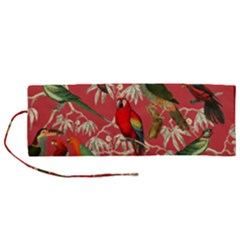 Vintage Tropical Birds Pattern In Pink Roll Up Canvas Pencil Holder (m) by CCBoutique