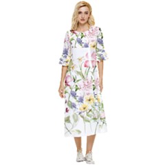 Bunch Of Flowers Double Cuff Midi Dress by zappwaits