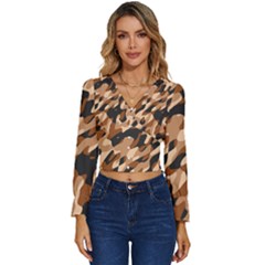 Abstract Camouflage Pattern Long Sleeve V-neck Top by Jack14