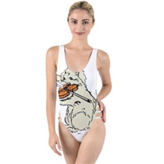 Cat Playing The Violin Art High Leg Strappy Swimsuit by oldshool