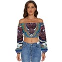 Grateful Dead Skull Rose Long Sleeve Crinkled Weave Crop Top View1