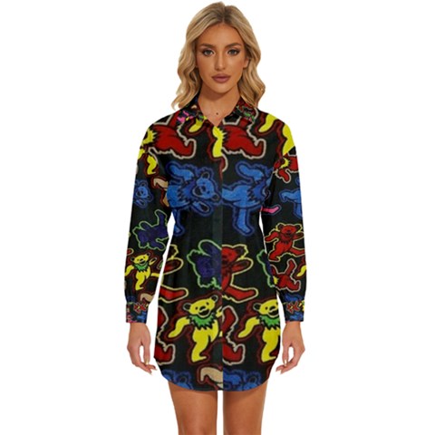 Grateful Dead Pattern Womens Long Sleeve Shirt Dress by Semog4