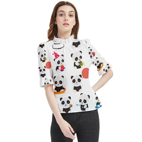 Giant Panda Bear Cuteness Frill Neck Blouse by Salman4z