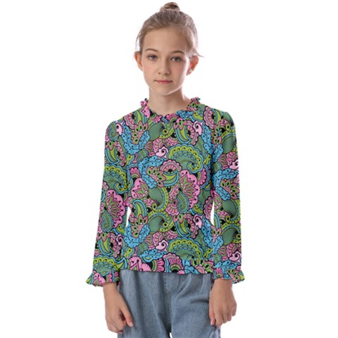 Background Texture Paisley Pattern Kids  Frill Detail Tee by Salman4z