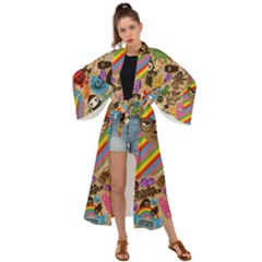 Multicolored Doodle Art Wallpaper Maxi Kimono by Salman4z