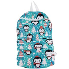 Blue Penguin Pattern Christmas Foldable Lightweight Backpack by Salman4z