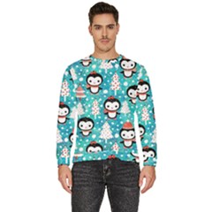 Blue Penguin Pattern Christmas Men s Fleece Sweatshirt by Salman4z