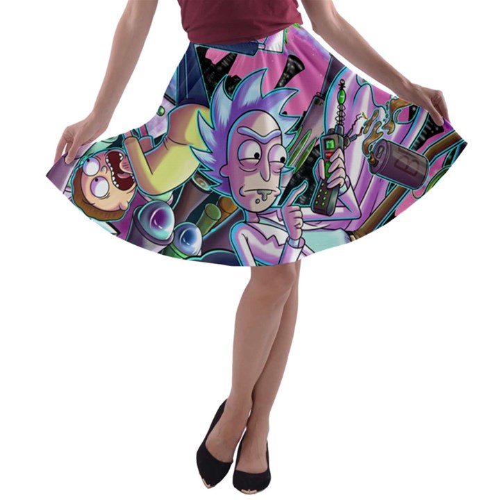 Rick And Morty Time Travel Ultra A-line Skater Skirt