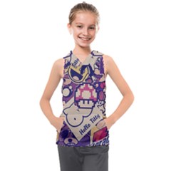 Retro Cartoon Hello Titty Parody Kids  Sleeveless Hoodie by Salman4z