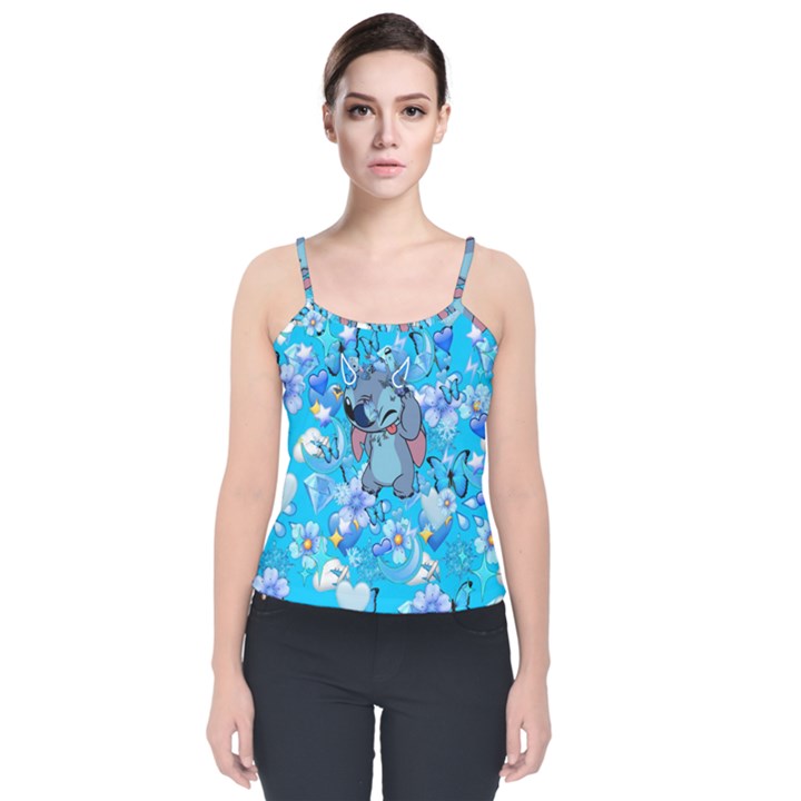 Blue Stitch Aesthetic Velvet Spaghetti Strap Top